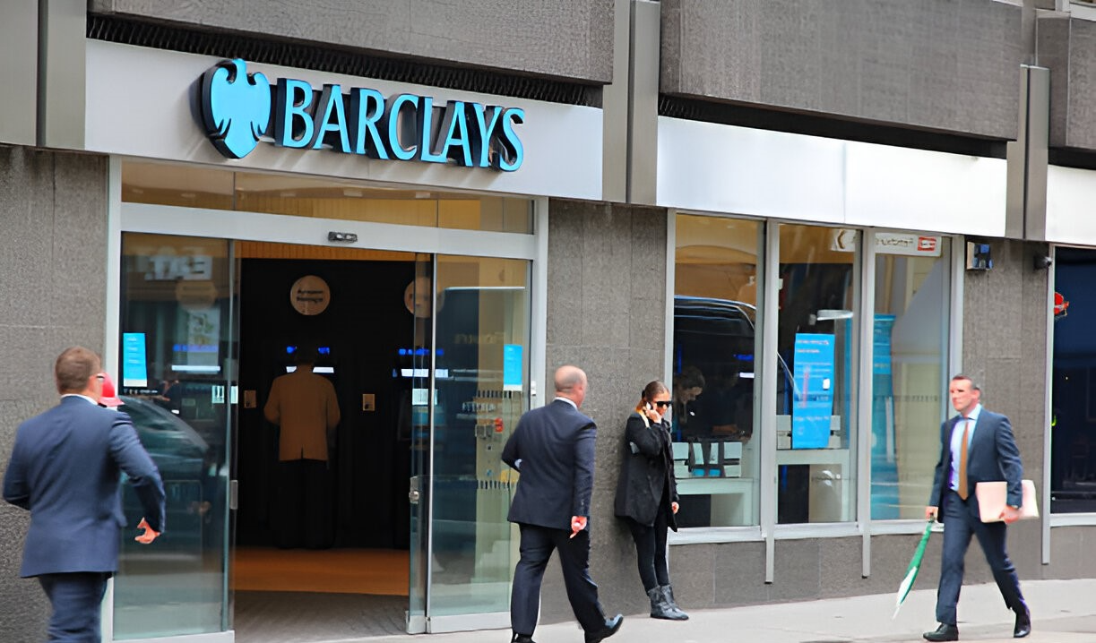front view of a Barclays Bank branch in London